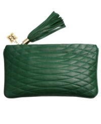 Keep your cool with a gorgeous quilted design from BCBGMAXAZRIA. This night-out clutch features a unique quilted exterior with shiny goldtone hardware and fun-loving tassel and charm accents. Keep your cool with a gorgeous quilted design from BCBGMAXAZRIA. This night-out clutch features a unique quilted exterior with shiny goldtone hardware and fun-loving tassel and charm accents.
