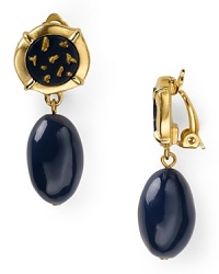 T Tahari Soho Chic Worn Gold Blue Stone Drop Clip Earrings T Tahari Soho Chic Worn Gold Blue Stone Drop Clip Earrings