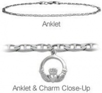 9 Inch Sterling Silver Claddagh Charm Flat Gucci Anklet 9 Inch Sterling Silver Claddagh Charm Flat Gucci Anklet