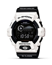 Designed for maximum performance and style, this digital watch from G-Shock - with a 200 meter water resistance, solar power, and multiple alarms - has the look you want and the features you need. Designed for maximum performance and style, this digital watch from G-Shock - with a 200 meter water resistance, solar power, and multiple alarms - has the look you want and the features you need.