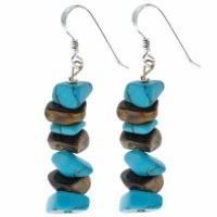 Sterling Silver Genuine Tiger Eye and Reconstituted Turquoise Chip Earrings
