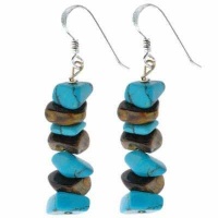 Sterling Silver Genuine Tiger Eye and Reconstituted Turquoise Chip Earrings Sterling Silver Genuine Tiger Eye and Reconstituted Turquoise Chip Earrings