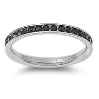 Stainless Steel Eternity Black Cz Wedding Band Ring 3mm (3,4,5,6,7,8,9,10,); Comes with Free Gift Box