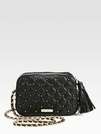 A petite quilted style in luxurious leather accented with edgy studs allover.Chain and leather shoulder strap, 21¼ dropTop zip closure with tassel zip pullProtective metal feetOne inside open pocketCotton lining7½W X 5½H X 1½DImported A petite quilted style in luxurious leather accented with edgy studs allover.Chain and leather shoulder strap, 21¼ dropTop zip closure with tassel zip pullProtective metal feetOne inside open pocketCotton lining7½W X 5½H X 1½DImported