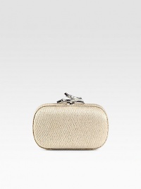 Woven metallic raffia adds a touch of glam to this diminutive top-clasp bag.Detachable chain shoulder strap, 20 dropBranch top claspMagnetic top closureOne inside open pocketFully lined7W X 4¾H X 1½DImported Woven metallic raffia adds a touch of glam to this diminutive top-clasp bag.Detachable chain shoulder strap, 20 dropBranch top claspMagnetic top closureOne inside open pocketFully lined7W X 4¾H X 1½DImported