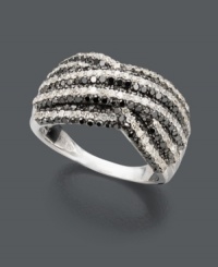 You'll be seeing stripes when you wear this chic cocktail ring in contrasting colors. Seamless rows of round-cut black diamonds (1 ct. t.w.) and white diamonds (1/2 ct. t.w.) shine in a polished, sterling silver setting. Size 7. You'll be seeing stripes when you wear this chic cocktail ring in contrasting colors. Seamless rows of round-cut black diamonds (1 ct. t.w.) and white diamonds (1/2 ct. t.w.) shine in a polished, sterling silver setting. Size 7.