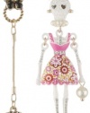 Betsey Johnson Lace Skull Girl Mismatch Drop Earrings