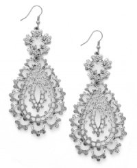 Flaunt-worthy filigree. Bar III's delicately-detailed teardrop earrings are crafted in antique silver-plated mixed metal. Approximate drop: 3-1/4 inches. Flaunt-worthy filigree. Bar III's delicately-detailed teardrop earrings are crafted in antique silver-plated mixed metal. Approximate drop: 3-1/4 inches.