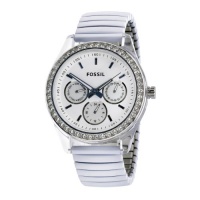 Fossil Women's ES2953 White Expandable bracelet White Steel Case Silver Dial Crystallized Bezel Watch Fossil Women's ES2953 White Expandable bracelet White Steel Case Silver Dial Crystallized Bezel Watch