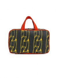 THE LOOKRectangular shapeContrasting signature chain-link print, alloverZip around closureNylon top handlesInterior has clear and mesh zip compartmentsTHE MEASUREMENT11½W X 7H X 4DTHE MATERIALCoated canvas/leather trimPrinted nylon liningORIGINImported THE LOOKRectangular shapeContrasting signature chain-link print, alloverZip around closureNylon top handlesInterior has clear and mesh zip compartmentsTHE MEASUREMENT11½W X 7H X 4DTHE MATERIALCoated canvas/leather trimPrinted nylon liningORIGINImported