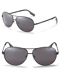 Matte black aviator sunglasses from Hugo Boss embody classically cool on those hot summer days. Matte black aviator sunglasses from Hugo Boss embody classically cool on those hot summer days.