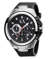 Casual and cool, this multifunctional watch by AX Armani Exchange works with any wardrobe. Casual and cool, this multifunctional watch by AX Armani Exchange works with any wardrobe.