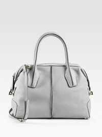 A well crafted design in beautiful pebbled leather with stylized seam details.Double top handles, 6 dropDetachable adjustable shoulder strap, 19-21 dropTop zip closureProtective metal feetOne inside zip pocketCotton lining13W X 8½H X 6DImported A well crafted design in beautiful pebbled leather with stylized seam details.Double top handles, 6 dropDetachable adjustable shoulder strap, 19-21 dropTop zip closureProtective metal feetOne inside zip pocketCotton lining13W X 8½H X 6DImported