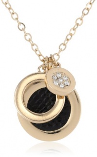 Anne Klein Dalton Black Gold-Tone Black Leather Shaky Pendant Necklace Anne Klein Dalton Black Gold-Tone Black Leather Shaky Pendant Necklace
