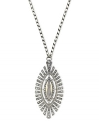 Glistening and glamorous. Jessica Simpson lights up the night with this necklace crafted from silver-tone mixed metal. The pendant is accented with crystals for even more luster. Approximate length: 30 inches. Approximate drop: 3 inches. Glistening and glamorous. Jessica Simpson lights up the night with this necklace crafted from silver-tone mixed metal. The pendant is accented with crystals for even more luster. Approximate length: 30 inches. Approximate drop: 3 inches.