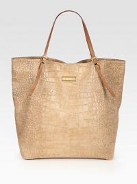 Rich, croc-embossed leather lends an exotic touch to this roomy carryall.Shoulder straps, 7 drop Magnetic top closure Protective metal feet One inside zip pocket Two inside open pockets Nylon lining 13½W X 14H X 6D Made in Italy Rich, croc-embossed leather lends an exotic touch to this roomy carryall.Shoulder straps, 7 drop Magnetic top closure Protective metal feet One inside zip pocket Two inside open pockets Nylon lining 13½W X 14H X 6D Made in Italy