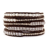 Chan Luu Clear Quartz Mix Wrap Bracelet on Brown Leather Chan Luu Clear Quartz Mix Wrap Bracelet on Brown Leather