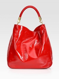 Gleaming patent leather in a roomy and refined design with a single strap and goldtone hooks. Single top handle, 12 drop Magnetic snap closure Inside zip pocket; two open pockets Satin lining 14½W X 15H X 6½D Made in Italy Gleaming patent leather in a roomy and refined design with a single strap and goldtone hooks. Single top handle, 12 drop Magnetic snap closure Inside zip pocket; two open pockets Satin lining 14½W X 15H X 6½D Made in Italy