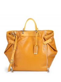 THE LOOKSheepskin body with cowhide trimContrast double top handlesRemovable, adjustable contrast crossbody strapContrast logo ID tagMagnetic top closureEmbossed logo on contrast collarZip details along side gussetsFold-over gusset with contrast tab and stud closureOne inside zip pocketTwo inside open pocketsInside logo detailTHE MEASUREMENTDouble top handles, 4 dropAdjustable crossbody strap THE LOOKSheepskin body with cowhide trimContrast double top handlesRemovable, adjustable contrast crossbody strapContrast logo ID tagMagnetic top closureEmbossed logo on contrast collarZip details along side gussetsFold-over gusset with contrast tab and stud closureOne inside zip pocketTwo inside open pocketsInside logo detailTHE MEASUREMENTDouble top handles, 4 dropAdjustable crossbody strap