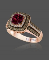 Add royal polish when you slip Le Vian's rich design on your finger. Crafted in luxurious 14k rose gold, ring highlights a square-cut garnet (1 ct. t.w.) surrounded by sparkling, round-cut white diamonds (1/6 ct. t.w.) and chocolate diamonds (5/8 ct. t.w.). Size 7.