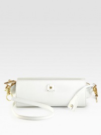 A smooth leather style with a detachable strap that has modern appeal.Detachable adjustable shoulder strap, 20¾-24½ dropTop zip closureOne inside zip pocketFully lined11½W X 4¾H X 3½DImported A smooth leather style with a detachable strap that has modern appeal.Detachable adjustable shoulder strap, 20¾-24½ dropTop zip closureOne inside zip pocketFully lined11½W X 4¾H X 3½DImported