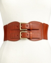 Designed with double buckles, this Steve Madden belt stretches the limits of fashion. Designed with double buckles, this Steve Madden belt stretches the limits of fashion.