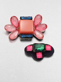 A colorful design with faceted stones set on a whimsically shaped back. Glass stonesPolyurethane coated nylon fabricSize, about 2.36 and 3.14Pin backMade in Italy A colorful design with faceted stones set on a whimsically shaped back. Glass stonesPolyurethane coated nylon fabricSize, about 2.36 and 3.14Pin backMade in Italy