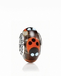 Lucky ladybugs adorn this colorful murano glass charm. Logo-engraved sterling silver trim displays the PANDORA signature. Lucky ladybugs adorn this colorful murano glass charm. Logo-engraved sterling silver trim displays the PANDORA signature.