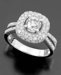 A simply stunning engagement ring. Round-cut diamonds (2 ct. t.w.) dazzle in 14k white gold, with pavé diamonds on the shank for added elegance. A simply stunning engagement ring. Round-cut diamonds (2 ct. t.w.) dazzle in 14k white gold, with pavé diamonds on the shank for added elegance.