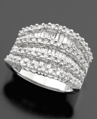 The ultimate in shine: enjoy endless sparkle with this diamond intricate ring. Round-cut and baguette-cut diamonds (1-1/2 ct. t.w.) are set in 14k white gold. The ultimate in shine: enjoy endless sparkle with this diamond intricate ring. Round-cut and baguette-cut diamonds (1-1/2 ct. t.w.) are set in 14k white gold.