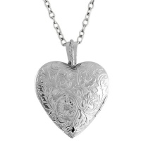 1.5 Inch Engraved Flowers Heart Locket W/28 Inch Chain 1.5 Inch Engraved Flowers Heart Locket W/28 Inch Chain