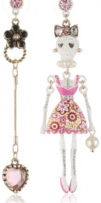 Betsey Johnson Lace Skull Girl Mismatch Drop Earrings Betsey Johnson Lace Skull Girl Mismatch Drop Earrings