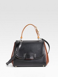A structured leather classic updated with modern colorblocking.Contrast double top handles, 5 drop Removable adjustable shoulder strap, 9-27 drop Turnlock closure underneath the flap Protective metal feet One inside zip pocket Linen lining 10½W X 8H X 5D Made in Italy A structured leather classic updated with modern colorblocking.Contrast double top handles, 5 drop Removable adjustable shoulder strap, 9-27 drop Turnlock closure underneath the flap Protective metal feet One inside zip pocket Linen lining 10½W X 8H X 5D Made in Italy