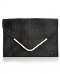 Keep your cool with a casual yet refined straw design from BCBGeneration. A classic envelope shape paired with shiny silvertone hardware adds a polished feel to this summer-ready style. Keep your cool with a casual yet refined straw design from BCBGeneration. A classic envelope shape paired with shiny silvertone hardware adds a polished feel to this summer-ready style.