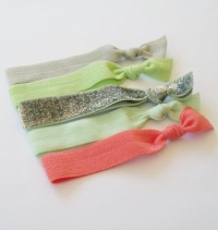 5 Elastic Ribbon Hair Ties, The Glitter Mint Set by Luccky Girl Hair Ties Brand 5 Elastic Ribbon Hair Ties, The Glitter Mint Set by Luccky Girl Hair Ties Brand