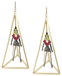 Triangular chic. Betsey Johnson's whimsical girl in a triangle drop earrings are crafted from gold-tone mixed metal with multicolored crystal accents adding a vibrant touch. Approximate drop: 4-3/4 inches. Triangular chic. Betsey Johnson's whimsical girl in a triangle drop earrings are crafted from gold-tone mixed metal with multicolored crystal accents adding a vibrant touch. Approximate drop: 4-3/4 inches.