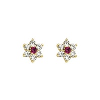 14K Yellow Gold Plated Red Flower CZ Stud Earrings with Screw-back for Children & Women 14K Yellow Gold Plated Red Flower CZ Stud Earrings with Screw-back for Children & Women