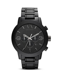 Designed with clean, masculine style in mind, this matte black watch from Armani Exchange is a sleek choice. Set it against a crisp white shirt with skinny tie for a modern contrast. Designed with clean, masculine style in mind, this matte black watch from Armani Exchange is a sleek choice. Set it against a crisp white shirt with skinny tie for a modern contrast.
