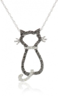 XPY 14k White Gold Black and White Diamond Cat Pendant (1/5 cttw), 18 XPY 14k White Gold Black and White Diamond Cat Pendant (1/5 cttw), 18