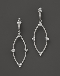 Ornately shaped, these sterling silver earrings from Judith Ripka are accented with white sapphires. Ornately shaped, these sterling silver earrings from Judith Ripka are accented with white sapphires.