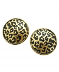 Take a walk on the wild side with these come-hither clip-on earrings from T Tahari's Spot On collection. Set in 14K antique gold-plated mixed metal. Nickel-free for sensitive skin. Approximate diameter: 3/4 inch. Take a walk on the wild side with these come-hither clip-on earrings from T Tahari's Spot On collection. Set in 14K antique gold-plated mixed metal. Nickel-free for sensitive skin. Approximate diameter: 3/4 inch.