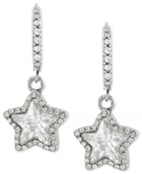 Star power. Betsey Johnson shines bright with this pair of drop earrings, crafted from silver-tone mixed metal with glass pave crystal accents for added luster. Approximate drop: 1-1/4 inches. Star power. Betsey Johnson shines bright with this pair of drop earrings, crafted from silver-tone mixed metal with glass pave crystal accents for added luster. Approximate drop: 1-1/4 inches.