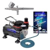 Master Airbrush Brand High Performance Multi-purpose Gravity Feed Dual-action Airbrush Kit with 6 Foot Hose and a Powerful 1/5hp Single Piston Quiet Air Compressor-The Complete Set Now Includes a (FREE) How to Airbrush Training Book to Get You Started