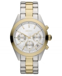Elegant golden tones upgrade this classically designed steel watch from DKNY. Elegant golden tones upgrade this classically designed steel watch from DKNY.