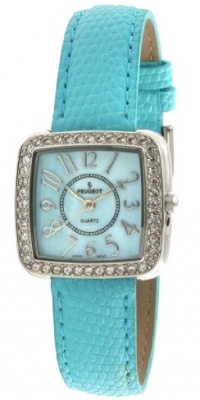 Peugeot Women's PQ8282AQ Silver-Tone Swarovski Crystal Accented Aqua Leather Strap Watch Peugeot Women's PQ8282AQ Silver-Tone Swarovski Crystal Accented Aqua Leather Strap Watch