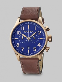 From the Classico collection, this handsome design exudes a sporty side, with chronograph movement in stainless steel casing and a genuine leather strap bracelet.Chronograph movementRound bezelWater resistant to 10ATMDate display at 6 o'clockSecond handStainless steel case: 44mm(1.73)Leather braceletMade in Italy From the Classico collection, this handsome design exudes a sporty side, with chronograph movement in stainless steel casing and a genuine leather strap bracelet.Chronograph movementRound bezelWater resistant to 10ATMDate display at 6 o'clockSecond handStainless steel case: 44mm(1.73)Leather braceletMade in Italy