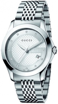 Gucci Men's YA126404 G-Timeless Medium Diamond Marker Silver Dial Watch Gucci Men's YA126404 G-Timeless Medium Diamond Marker Silver Dial Watch