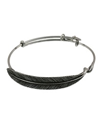 A bohemian-inspired feather adorns this delicate, expandable Alex and Ani bangle, which is crafted entirely from recycled brass. A bohemian-inspired feather adorns this delicate, expandable Alex and Ani bangle, which is crafted entirely from recycled brass.