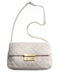 A timeless quilted design is a sophisticated classic that stays chic throughout the seasons. This large quilted shoulder bag from MICHAEL Michael Kors features polished 18K gold hardware and a posh chain detailed strap. A timeless quilted design is a sophisticated classic that stays chic throughout the seasons. This large quilted shoulder bag from MICHAEL Michael Kors features polished 18K gold hardware and a posh chain detailed strap.