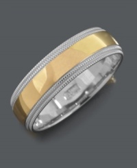 Style to last an eternity. This symbolic men's ring features a chic, two tone band (6 mm) with a milgrain edge. Crafted in 14k gold and 14k white gold. Sizes 6-13.